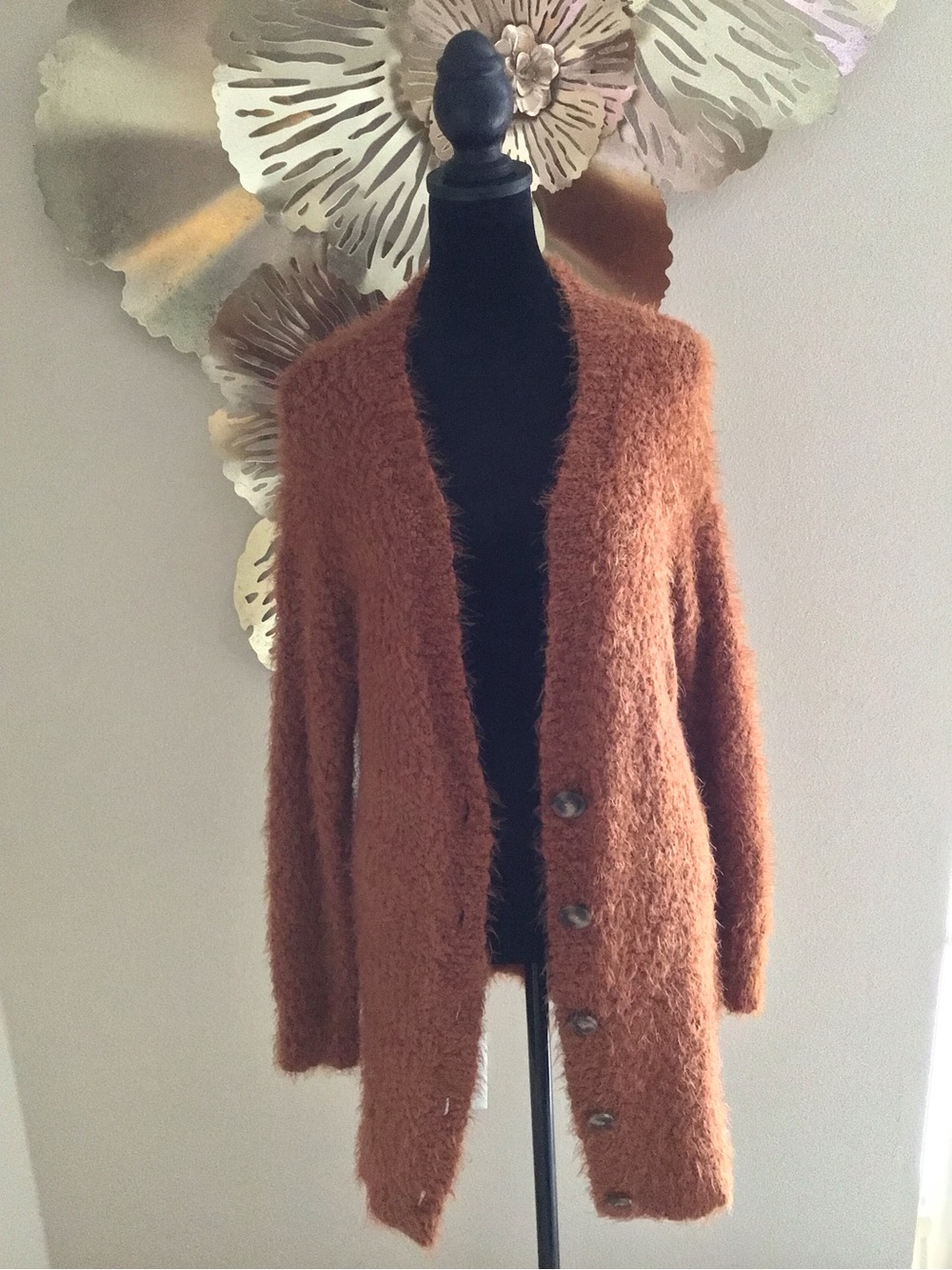 SPLENDID Fuzzy Rust Orange Open-Front Cardigan, size XS